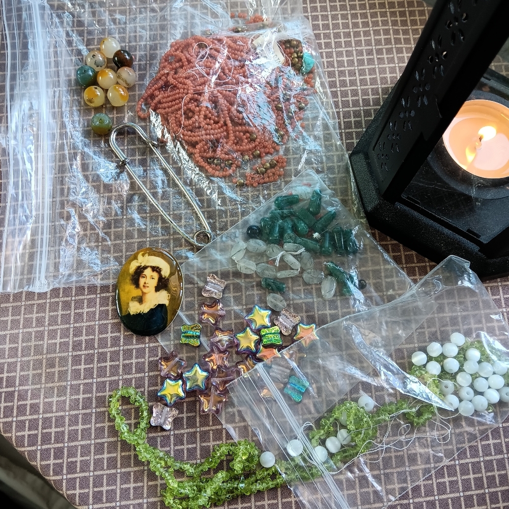 jewelry Parts, Peridot Chips, A Cameo, Boho Handmade Glass Beads, Misc Stones